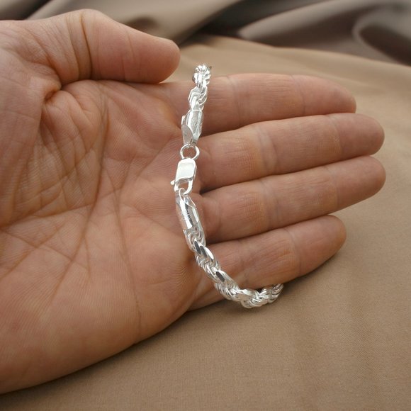 New Solid Sterling Silver Rope Bracelet, Stamped 925 Italy, Bracelet For Men - Picture 7 of 7